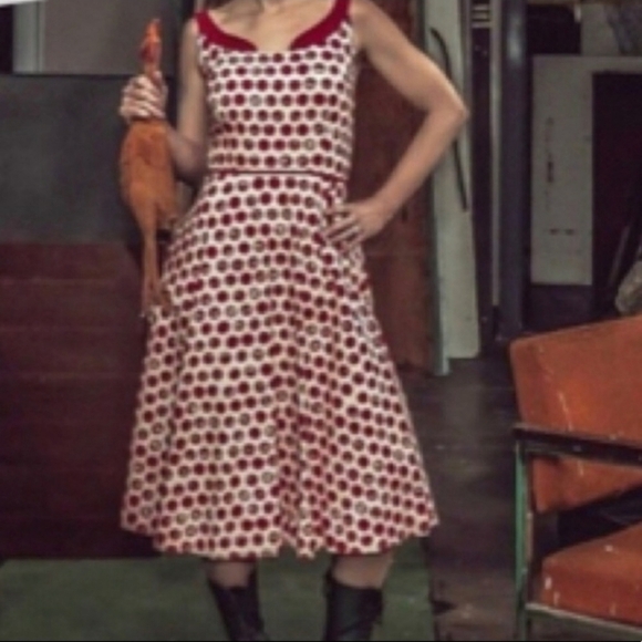 Anthropologie Vintage Elevenses Red Polka Dot Mod Retro Pin-up Midi Dress Size 4 - Picture 3 of 8